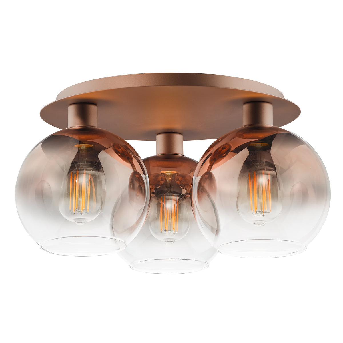 Lycia 3 Light Semi Flush Ceiling Light In Satin Bronze with Bronze Ombre Glass Shade