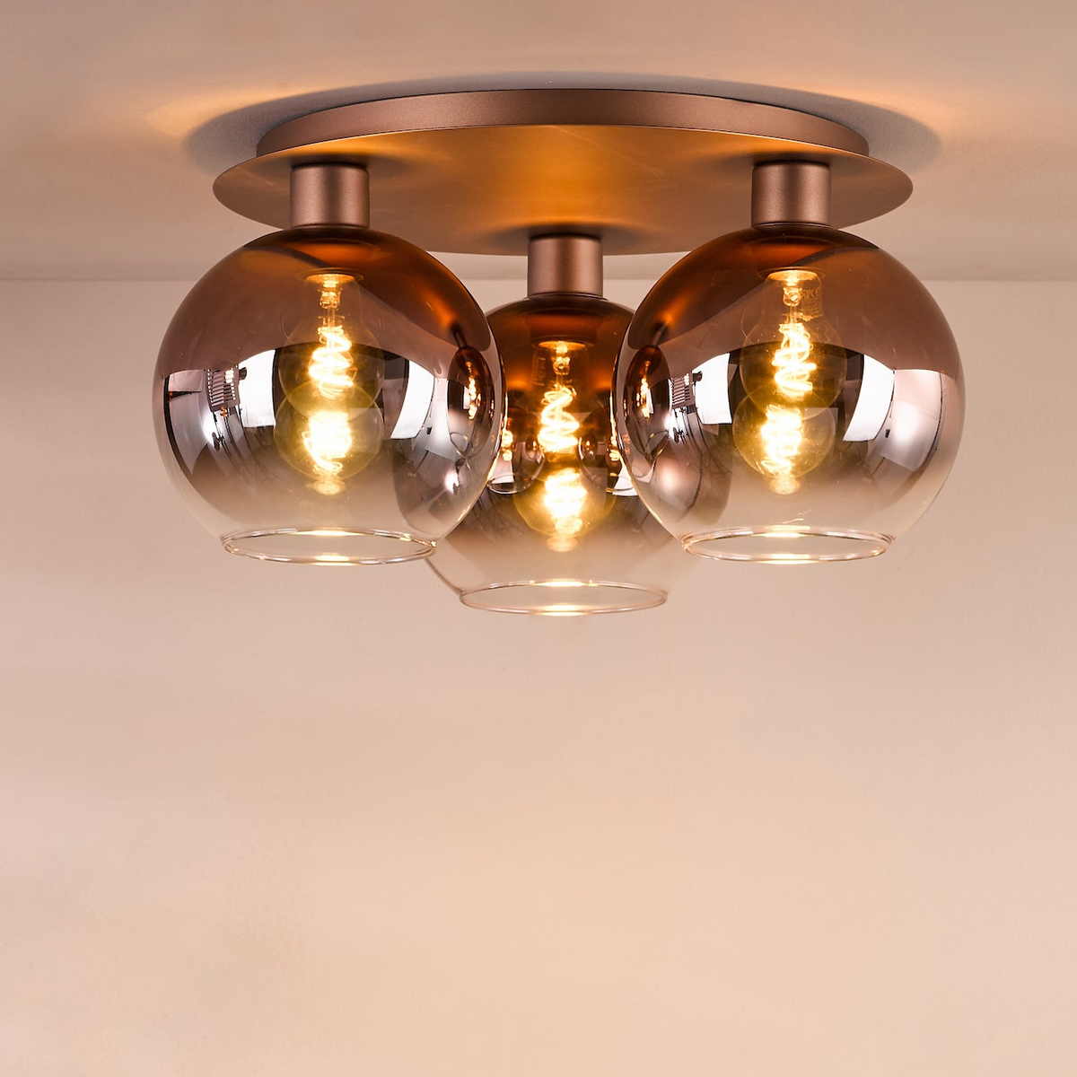 Lycia 3 Light Semi Flush Ceiling Light In Satin Bronze with Bronze Ombre Glass Shade