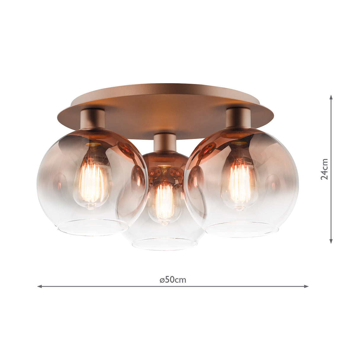Lycia 3 Light Semi Flush Ceiling Light In Satin Bronze with Bronze Ombre Glass Shade