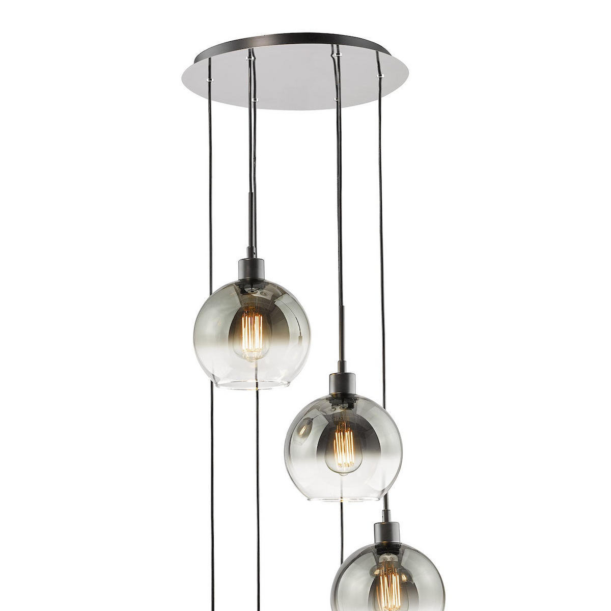 Lycia 6 Light Cluster Pendant In Matt Black With Ombre Smoked Glass Shades