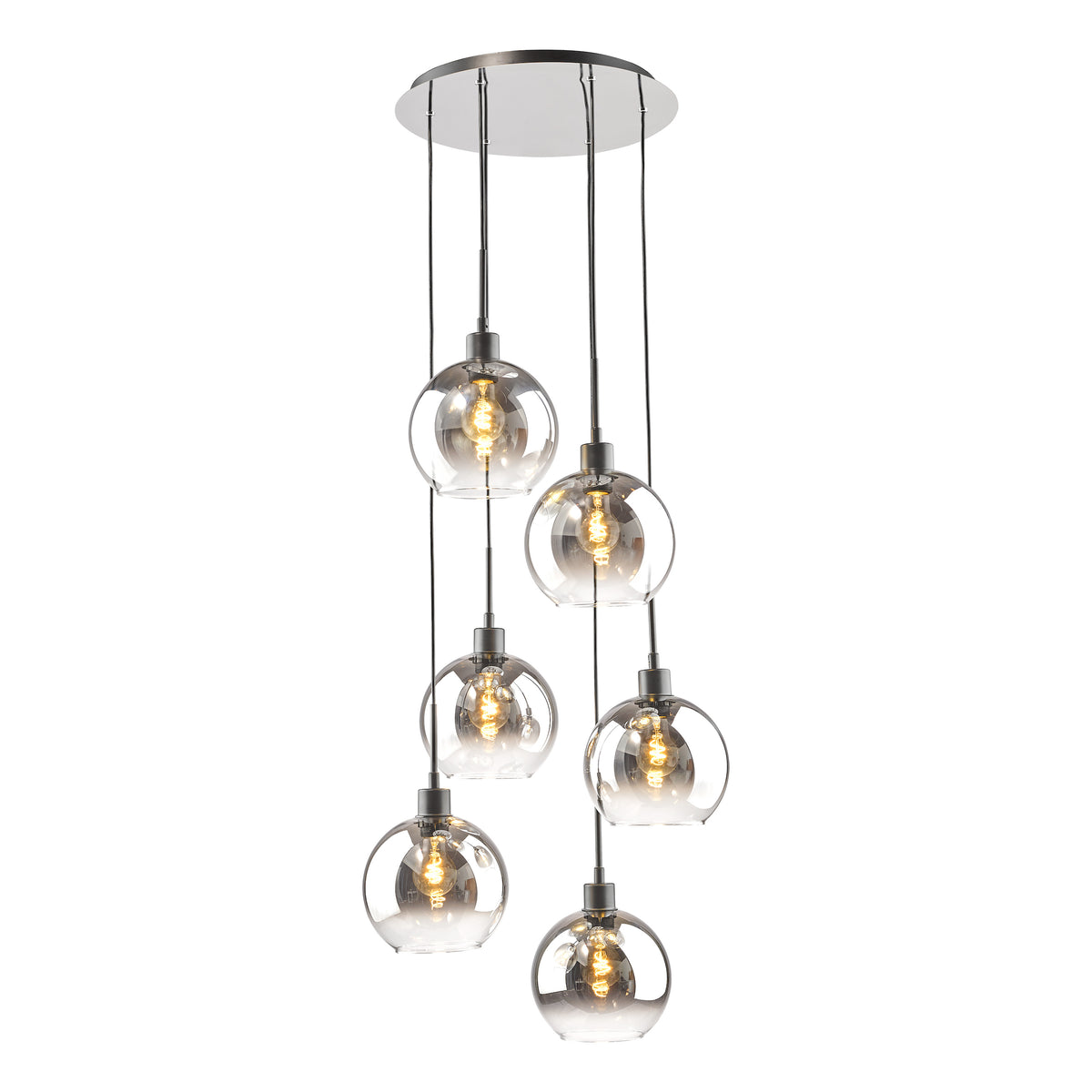 Lycia 6 Light Cluster Pendant In Matt Black With Ombre Smoked Glass Shades