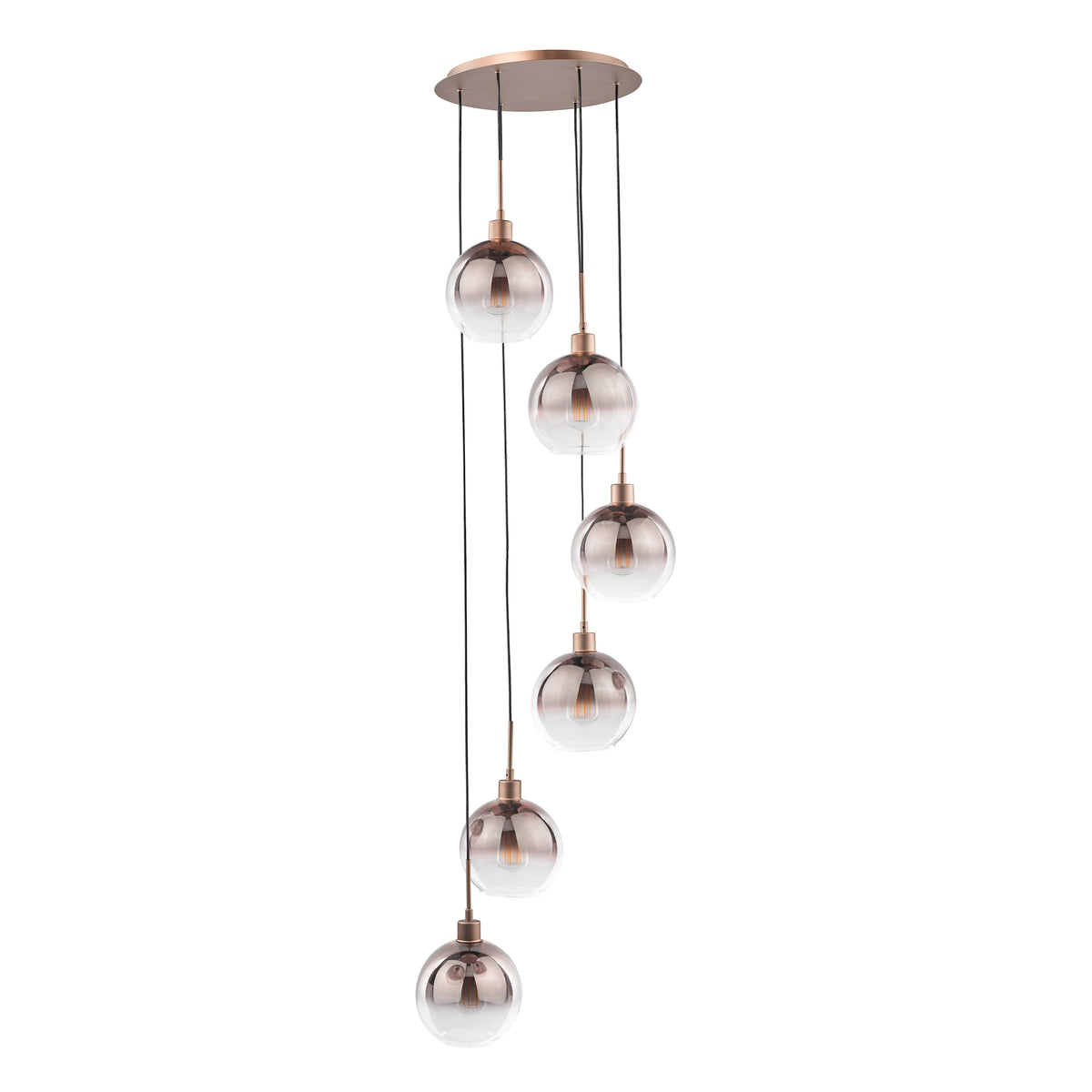 Lycia 6 Light Cluster Pendant In Satin Bronze with Bronze Ombre Glass Shades