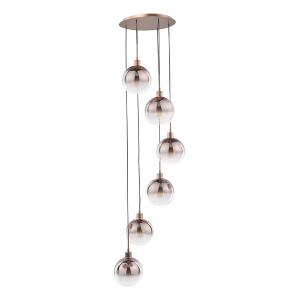 Lycia 6 Light Cluster Pendant In Satin Bronze with Bronze Ombre Glass Shades