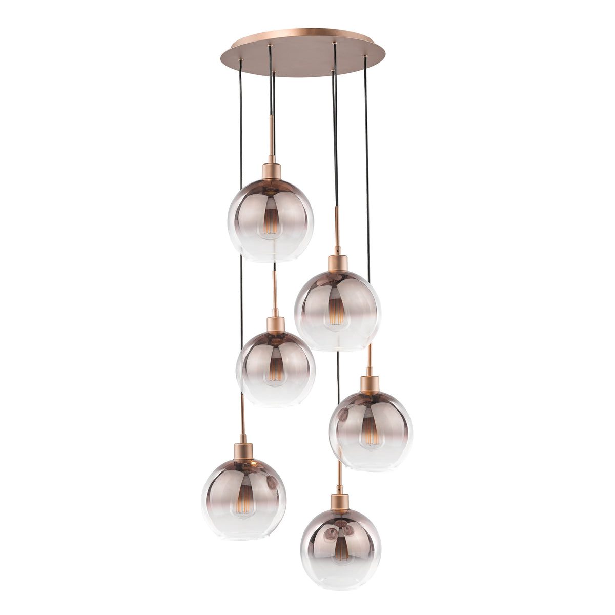 Lycia 6 Light Cluster Pendant In Satin Bronze with Bronze Ombre Glass Shades