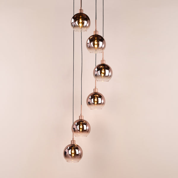 Lycia 6 Light Cluster Pendant In Satin Bronze with Bronze Ombre Glass Shades