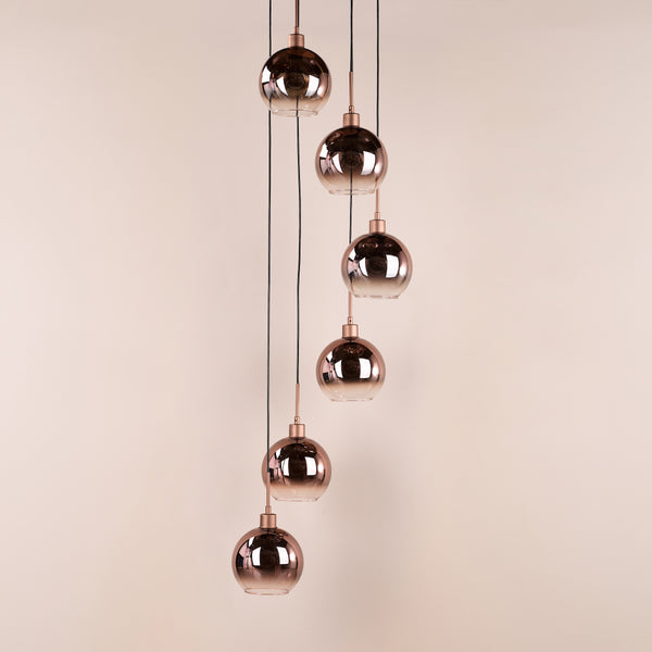 Lycia 6 Light Cluster Pendant In Matt Black With Ombre Smoked Glass Shades