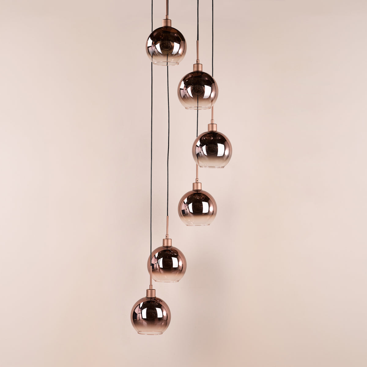 Lycia 6 Light Cluster Pendant In Satin Bronze with Bronze Ombre Glass Shades