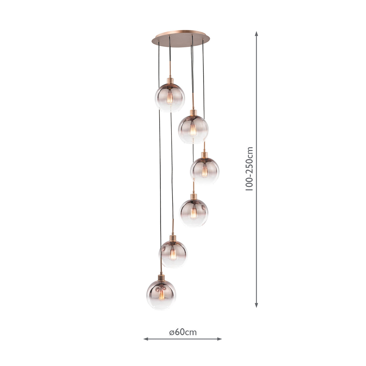 Lycia 6 Light Cluster Pendant In Satin Bronze with Bronze Ombre Glass Shades
