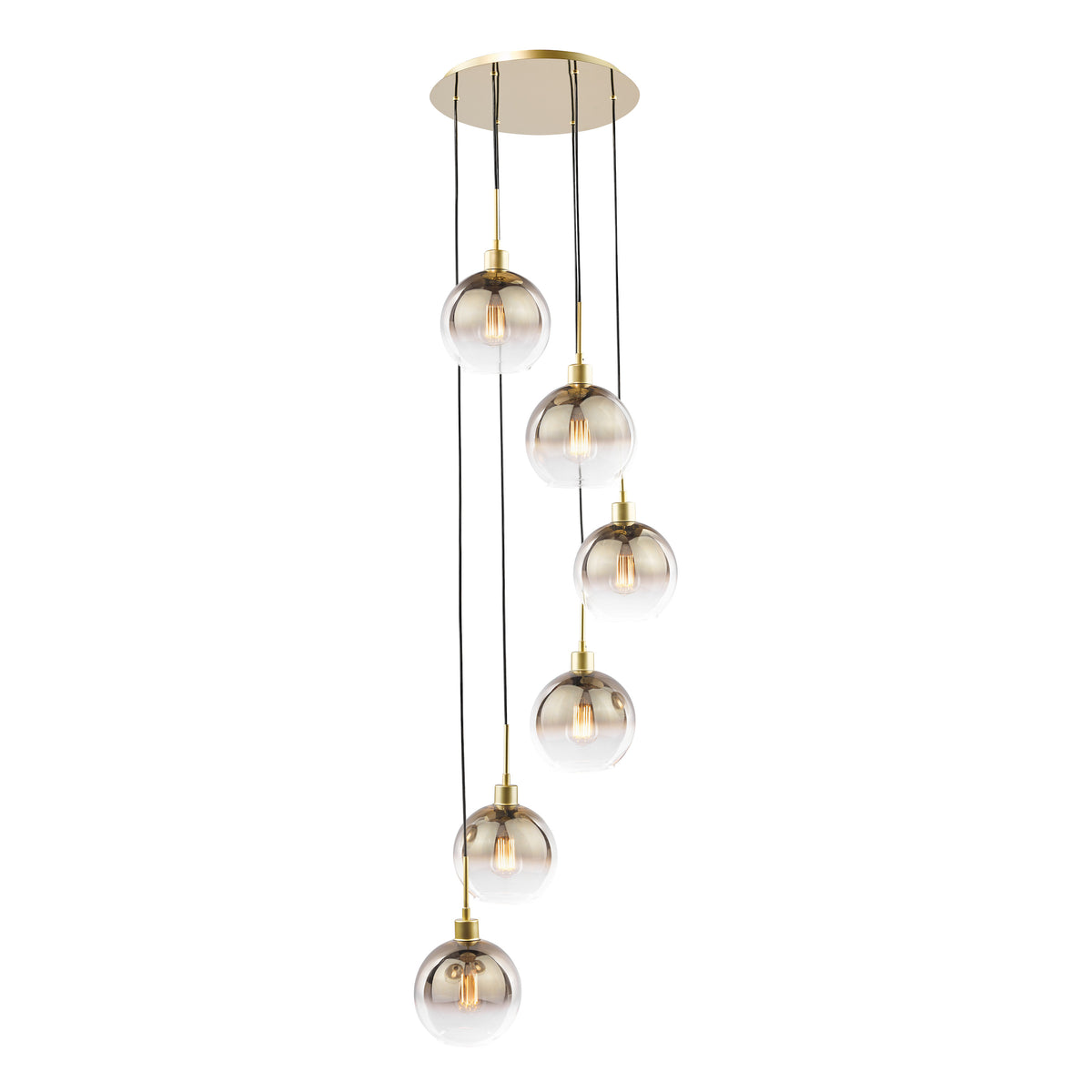 Lycia 6 Light Cluster Pendant In Satin Gold With Ombre Gold Glass Shade