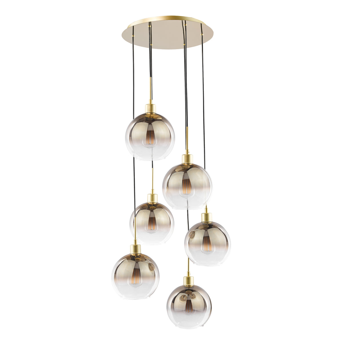 Lycia 6 Light Cluster Pendant In Satin Gold With Ombre Gold Glass Shade