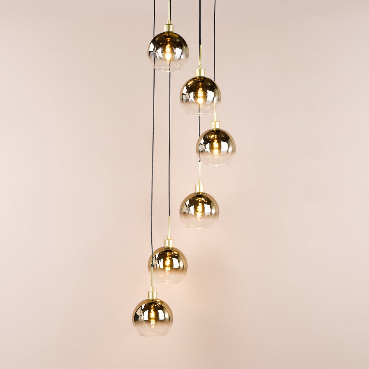 Lycia 6 Light Cluster Pendant In Matt Black With Ombre Smoked Glass Shades