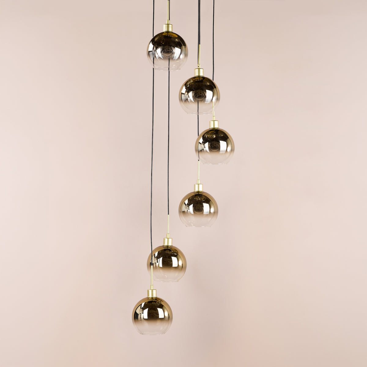 Lycia 6 Light Cluster Pendant In Satin Gold With Ombre Gold Glass Shade