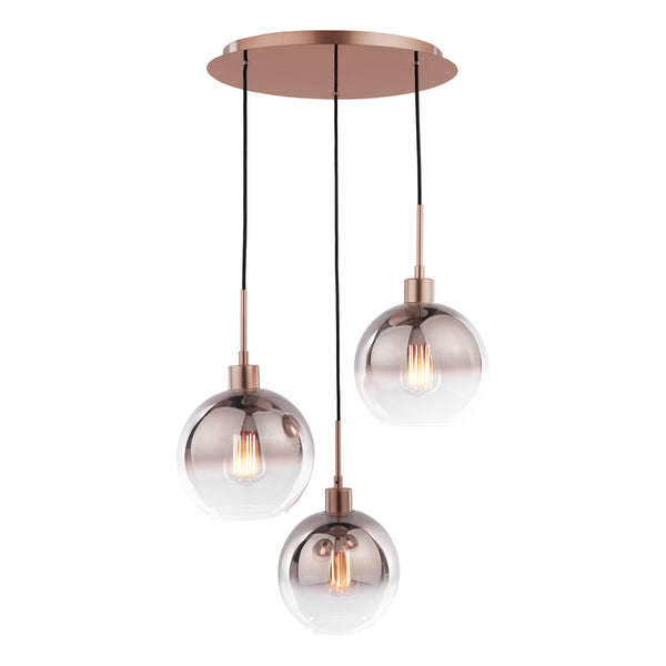 Lycia 3 Light Cluster Pendant In Satin Bronze with Bronze Ombre Glass Shade