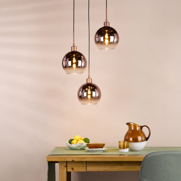Lycia 3 Light Cluster Pendant In Satin Bronze with Bronze Ombre Glass Shade