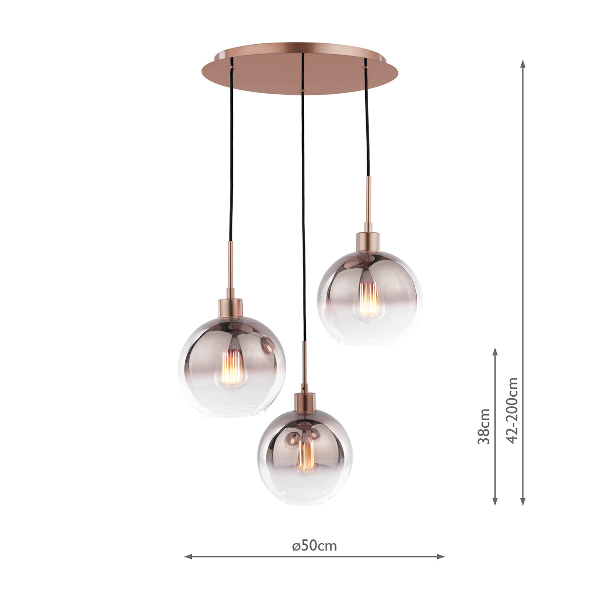 Lycia 3 Light Cluster Pendant In Satin Bronze with Bronze Ombre Glass Shade