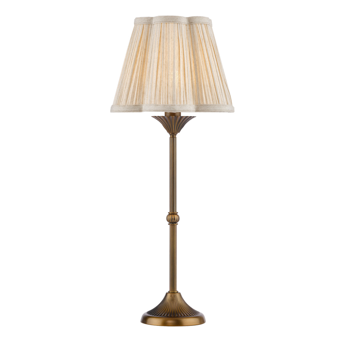 Lydian Table Lamp Antique Bronze with Scalloped Pleated Linen Shade