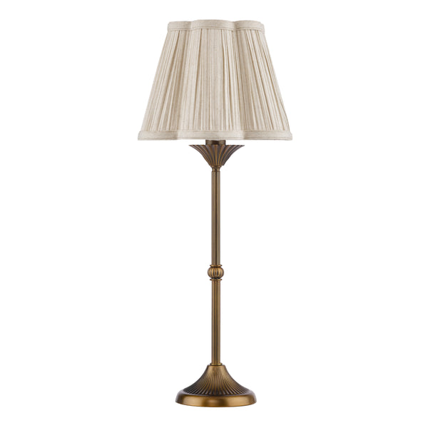 Lydian Table Lamp Antique Bronze with Scalloped Pleated Linen Shade