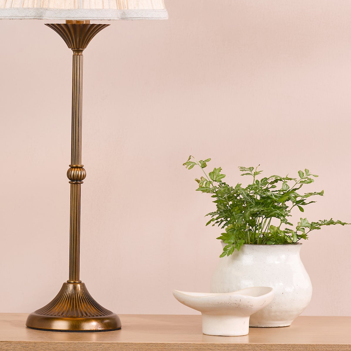 Lydian Table Lamp Antique Bronze with Scalloped Pleated Linen Shade