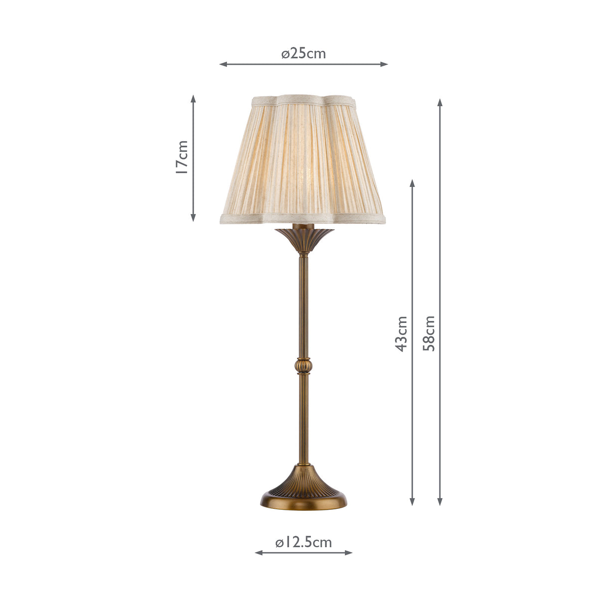Lydian Table Lamp Antique Bronze with Scalloped Pleated Linen Shade