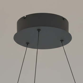 Black circular ceiling rose with three suspension cables