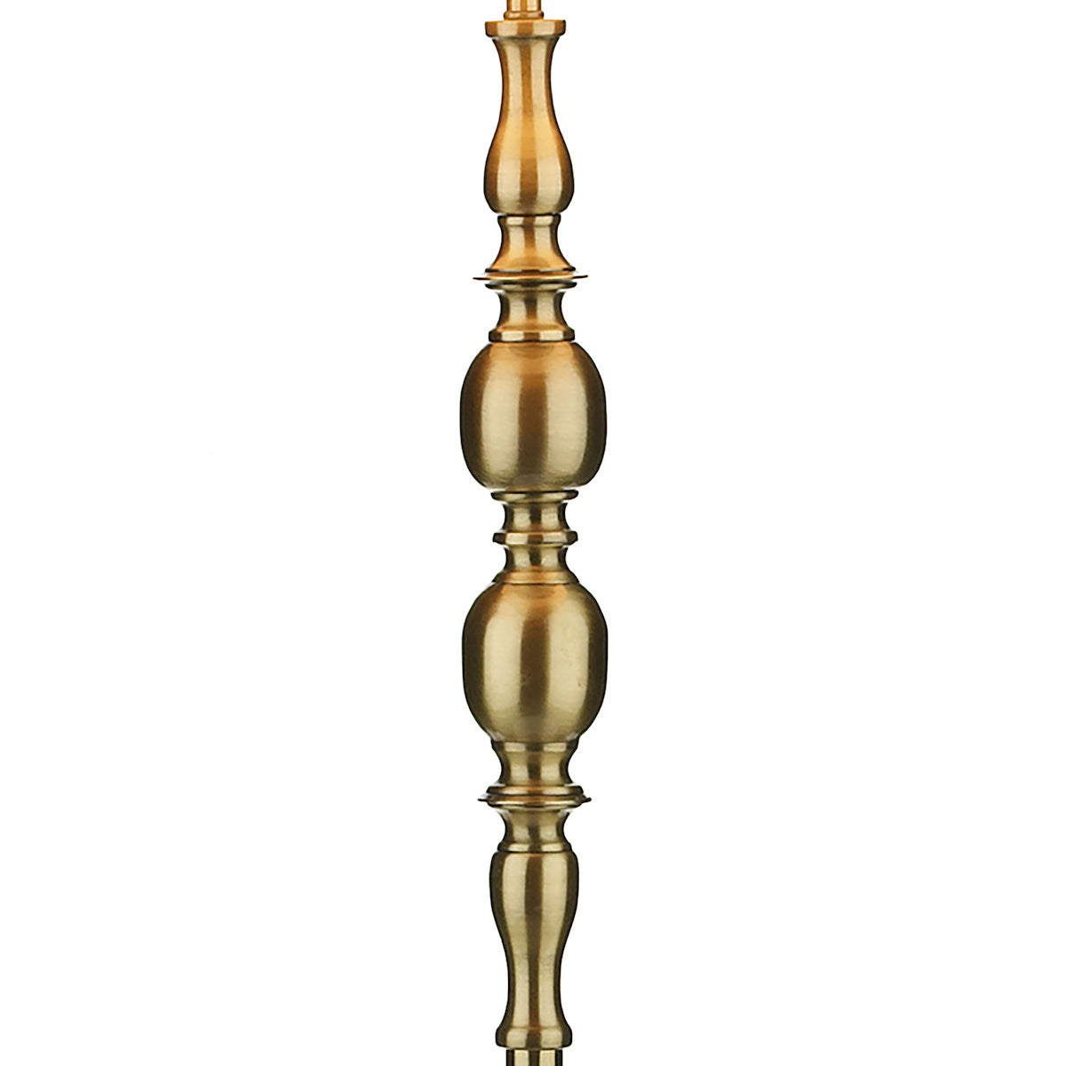 Decorative brass lamp post with two rounded sections.