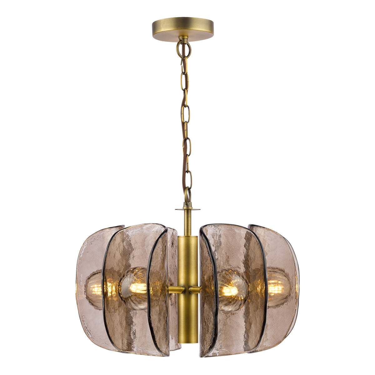 Megara Six Light Pendant in Antique Bronze with Tea Smoked Glass Shades