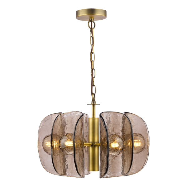 Megara Six Light Pendant in Antique Bronze with Tea Smoked Glass Shades