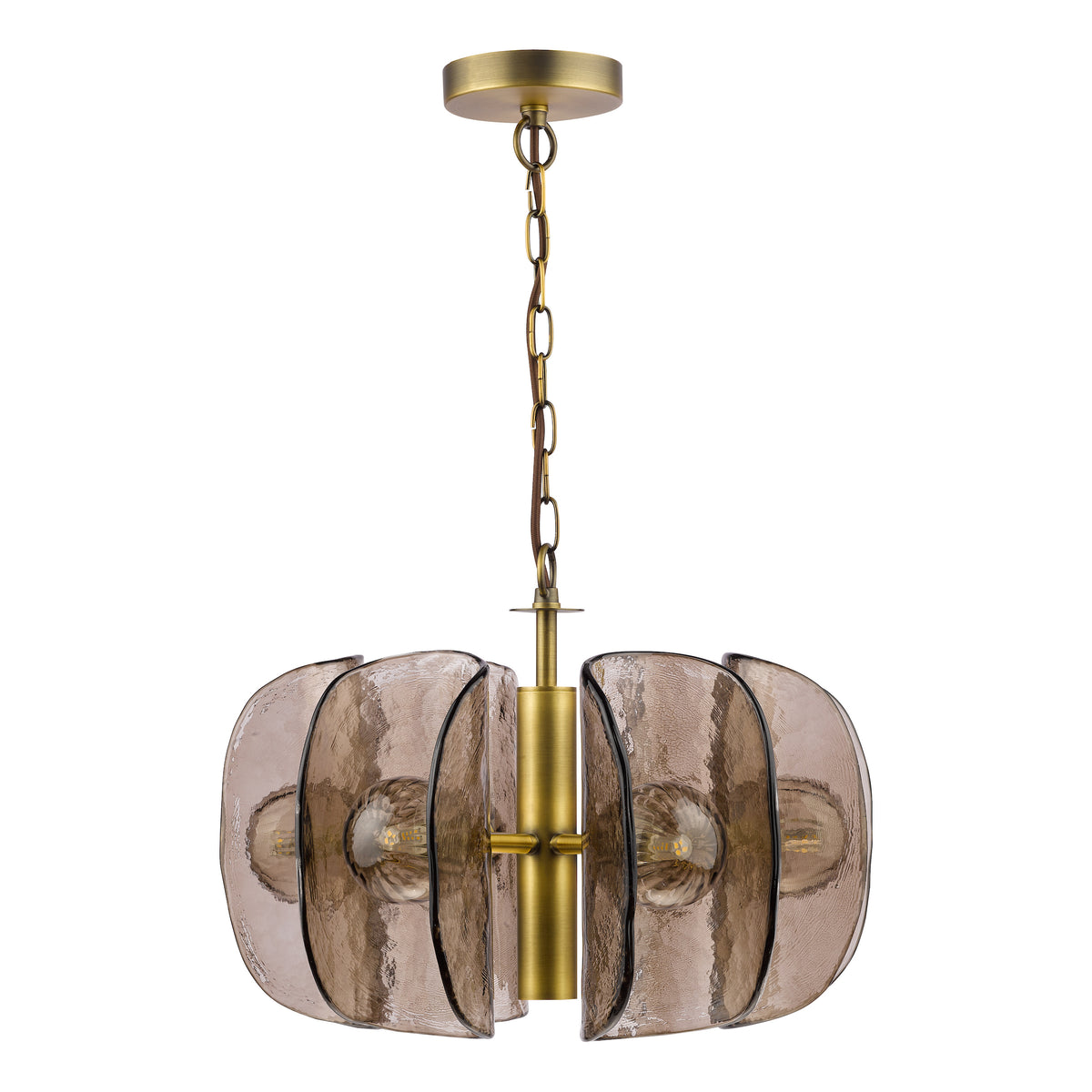 Megara Six Light Pendant in Antique Bronze with Tea Smoked Glass Shades