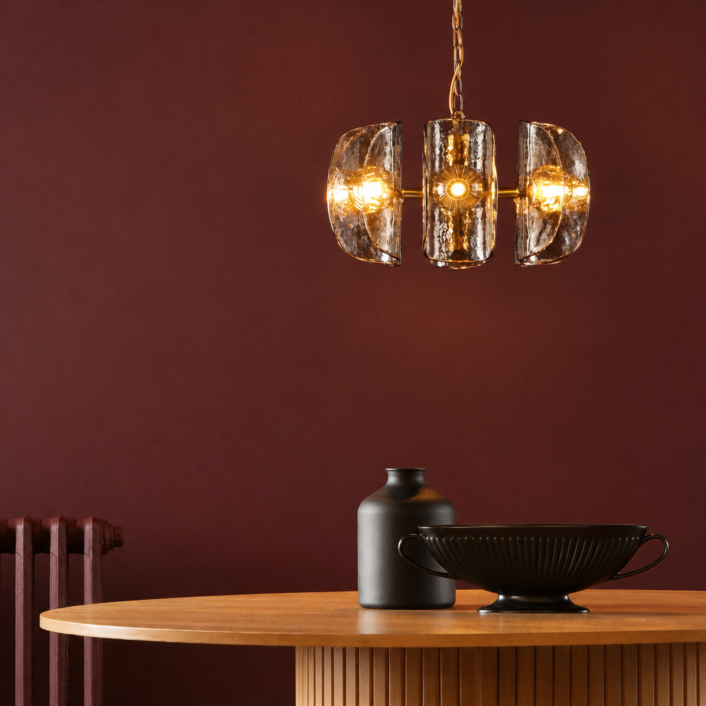 Megara Six Light Pendant in Antique Bronze with Tea Smoked Glass Shades