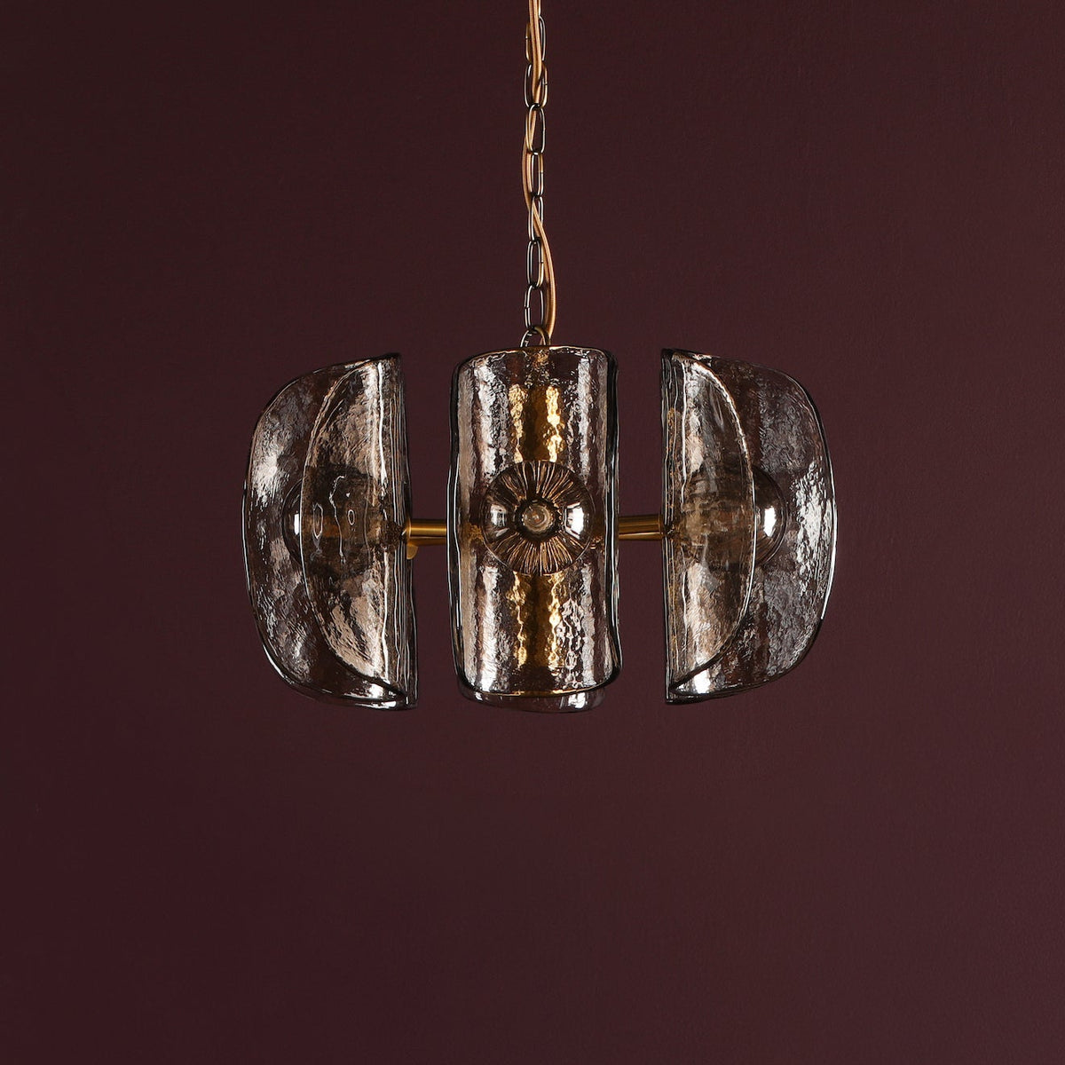 Megara Six Light Pendant in Antique Bronze with Tea Smoked Glass Shades