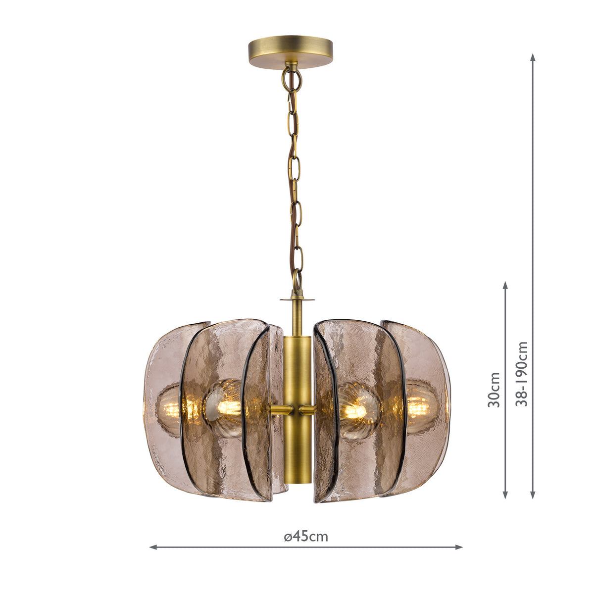 Megara Six Light Pendant in Antique Bronze with Tea Smoked Glass Shades