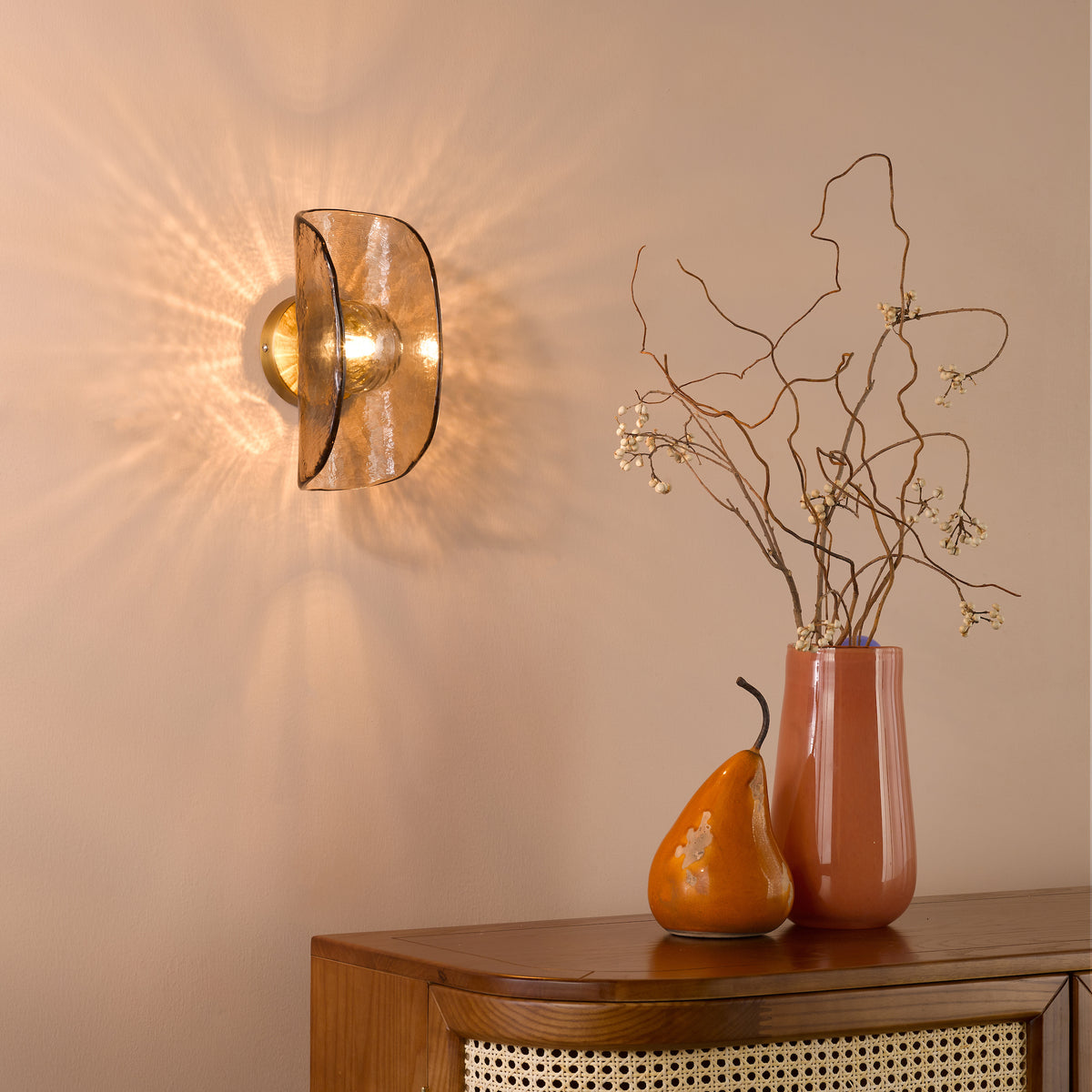 Megara Wall Light in Antique Bronze with Tea Smoked Glass Shade