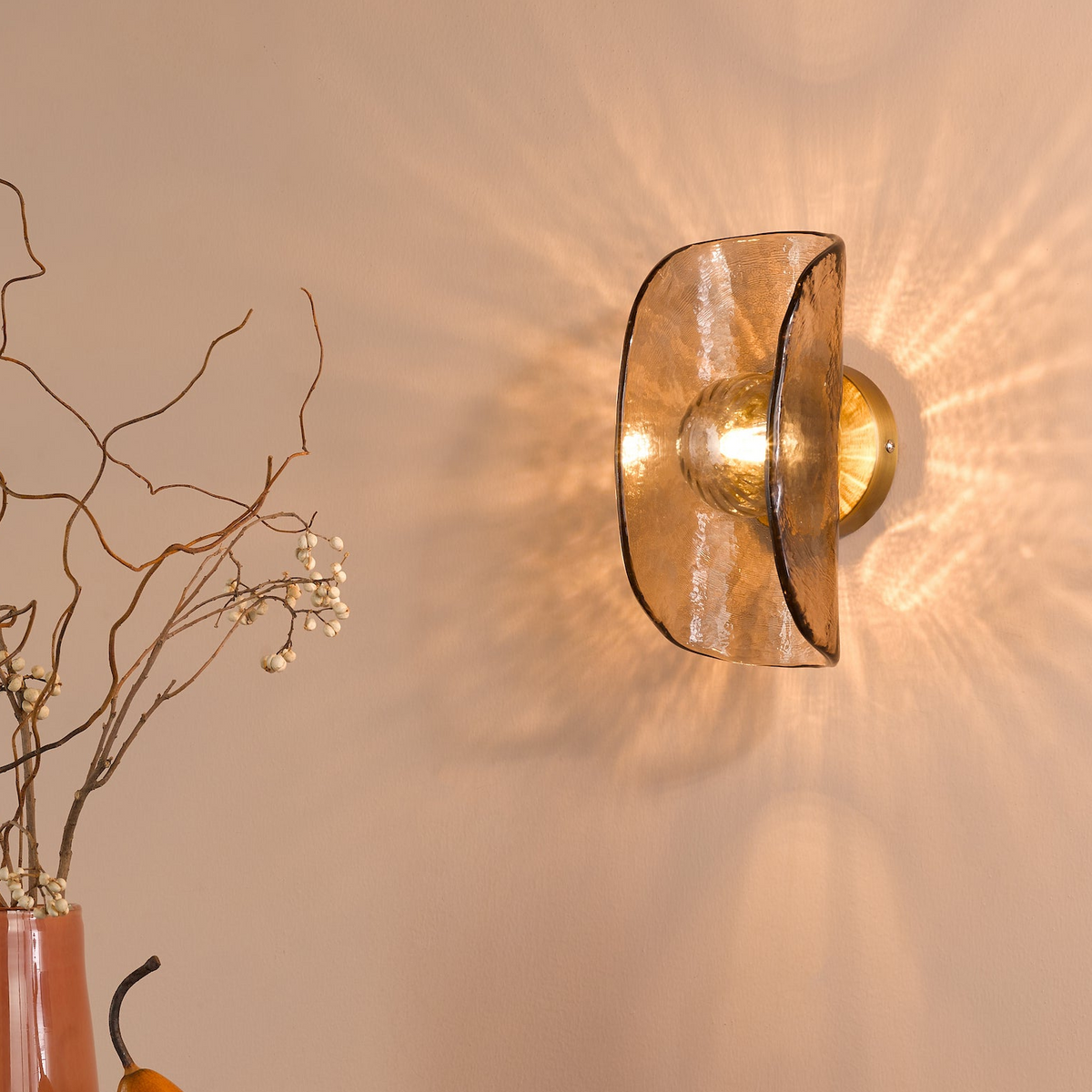 Megara Wall Light in Antique Bronze with Tea Smoked Glass Shade