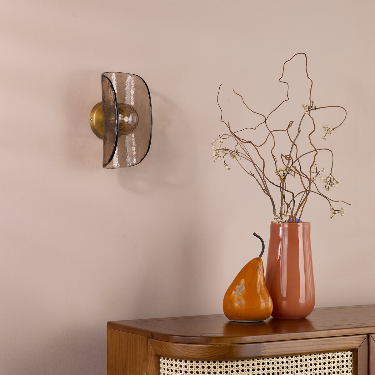 Megara Wall Light in Antique Bronze with Tea Smoked Glass Shade