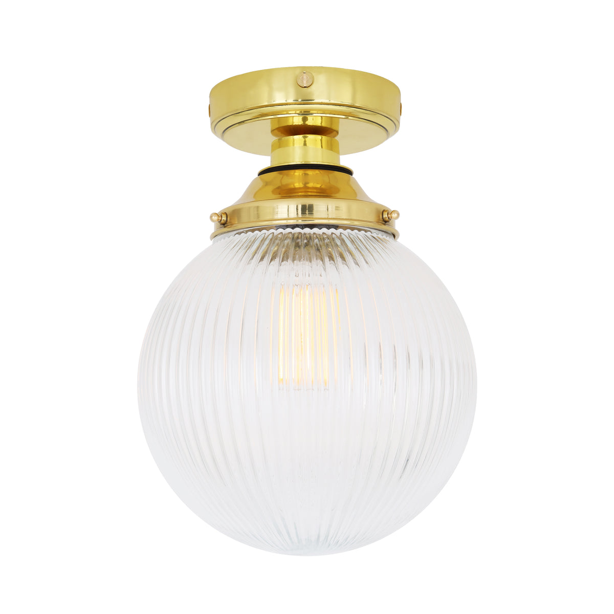 Cherith 20cm IP44 Reeded Globe Ceiling Light in Polished Brass