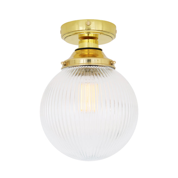 Mullan Cherith 20cm IP44 reeded globe ceiling light in polished brass