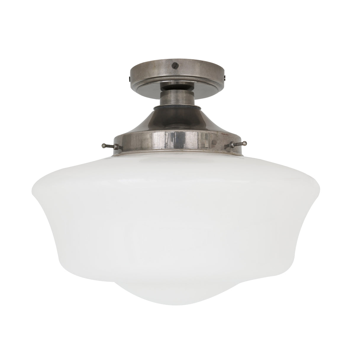 Anath IP44 Schoolhouse Bathroom Semi Flush Ceiling Light in Antique Silver