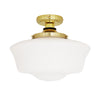 Anath IP44 Schoolhouse Bathroom Semi Flush Ceiling Light in Polished Brass