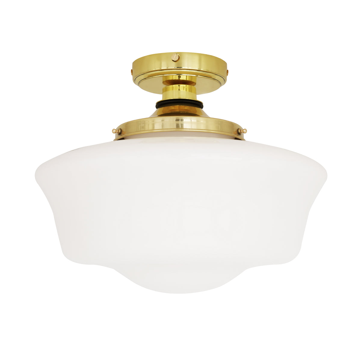 Anath IP44 Schoolhouse Bathroom Semi Flush Ceiling Light in Polished Brass