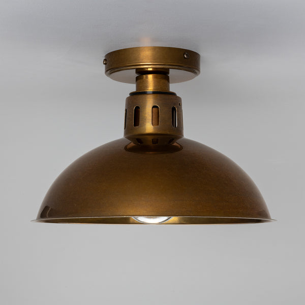 Talise 30cm IP65 Industrial Brass Ceiling Light in Antique Brass with Clear Glass