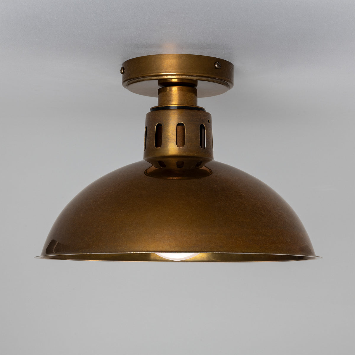 Mullan Talise 30cm industrial antique brass ceiling light with opal glass