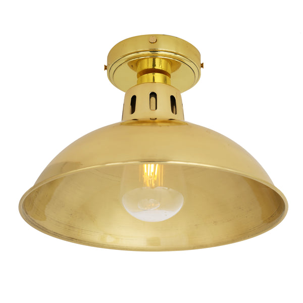 Talise 30cm IP65 Industrial Brass Ceiling Light in Polished Brass with Clear Glass