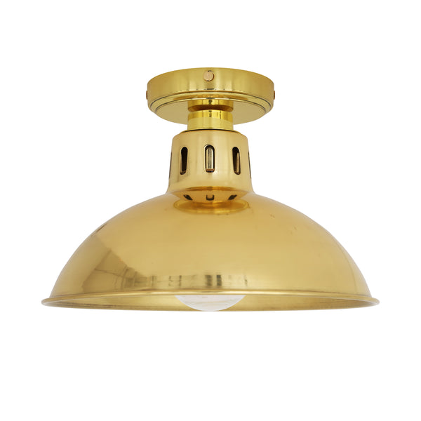 Mullan Talise 30cm IP65 industrial polished brass ceiling light with clear glass