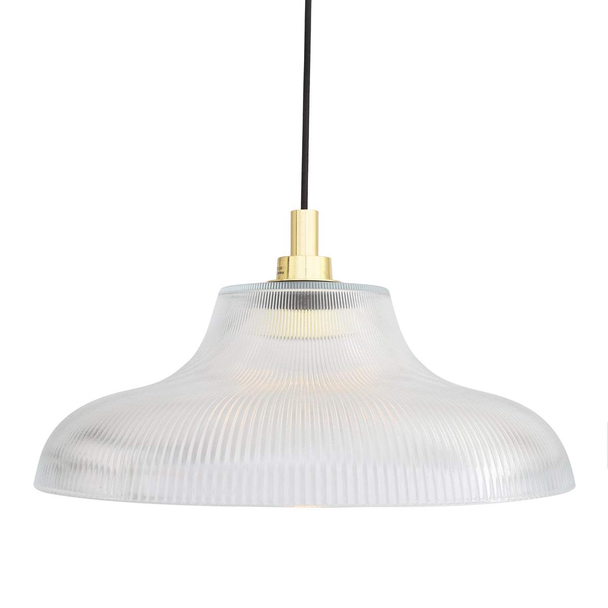 Clear ribbed glass pendant light with brass hardware