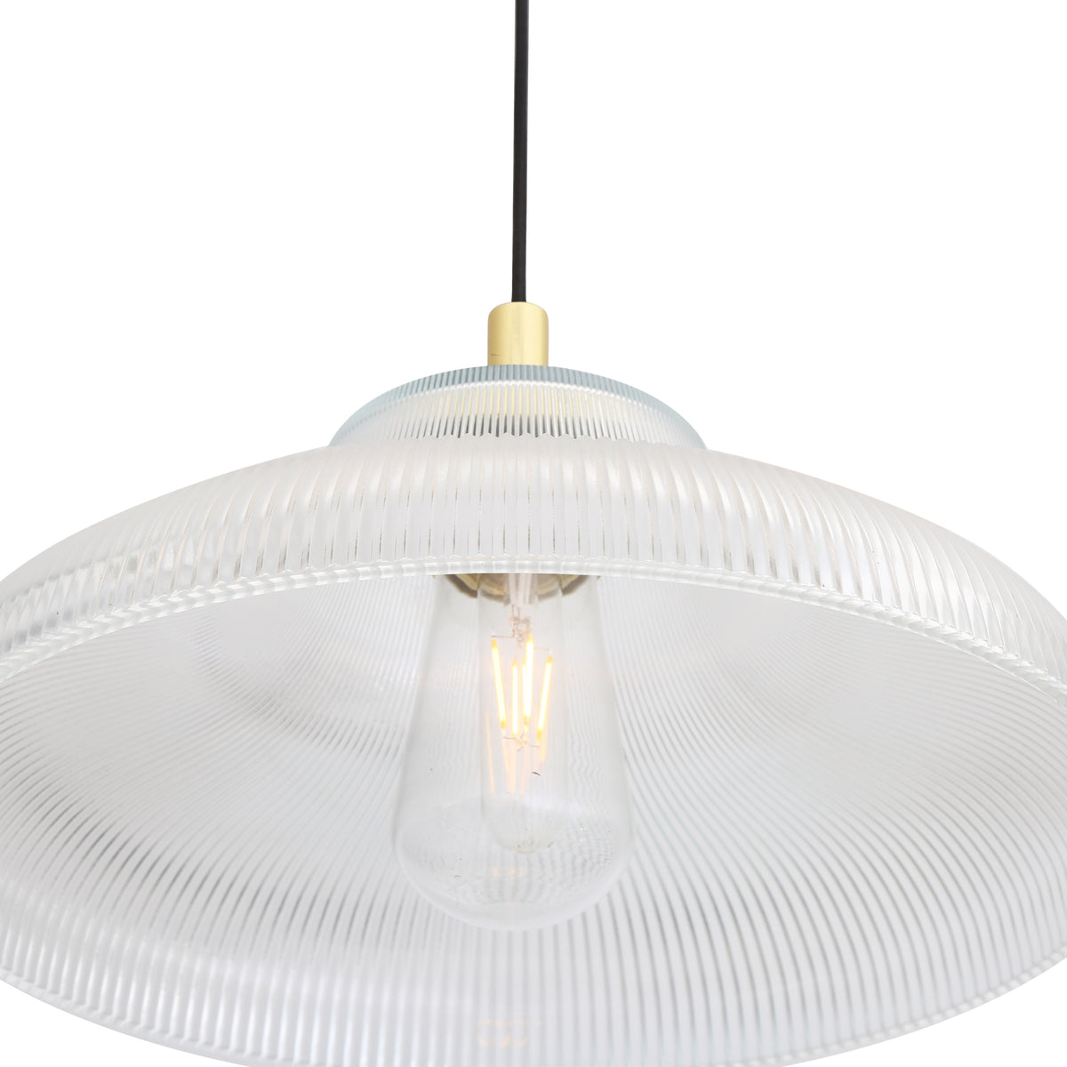 Mullan Aquarius IP65 40cm pendant light with ribbed glass shade and polished brass detail