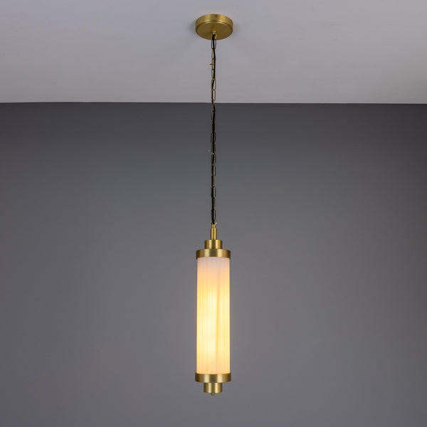 Mullan Louise IP44 vintage rippled opal glass and satin brass bathroom pendant light