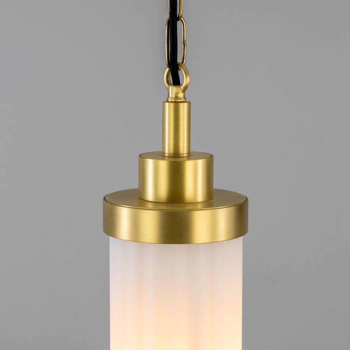 Louise IP44 Vintage Rippled Opal Glass and Brass Bathroom Pendant in Satin Brass