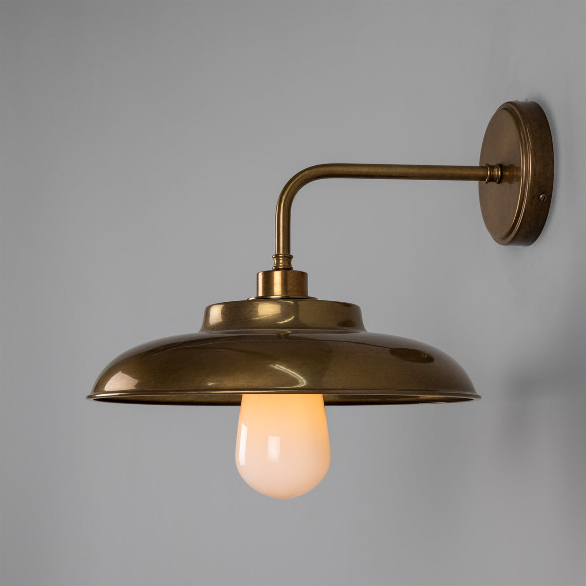 Darya IP65 Brass Wall Light in Antique Brass with Opal Glass Diffuser