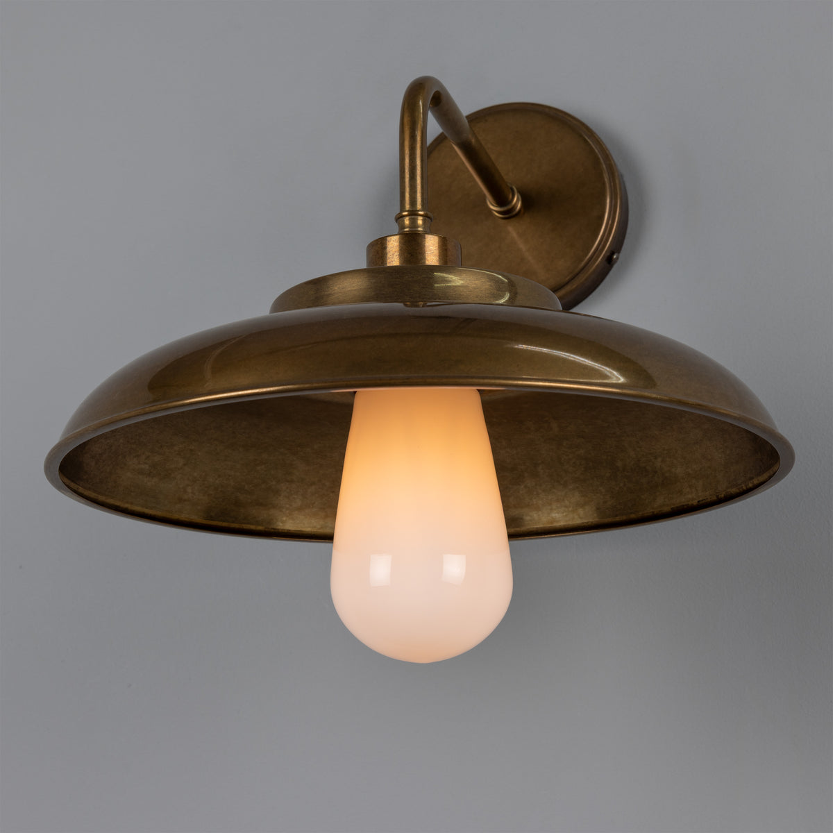 Darya IP65 Brass Wall Light in Antique Brass with Opal Glass Diffuser