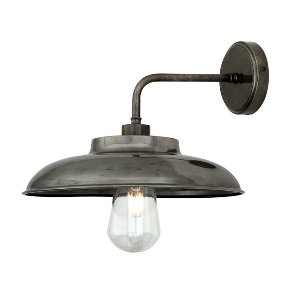 Mullan Darya IP65 brass wall light in antique silver with clear glass diffuser